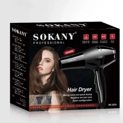 sèche-cheveux professionnel super turbo sokany sk-2223 3000w noir + diffuseur