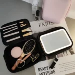 trousse de maquillage de voyage vanity avec miroir lumineux led noir