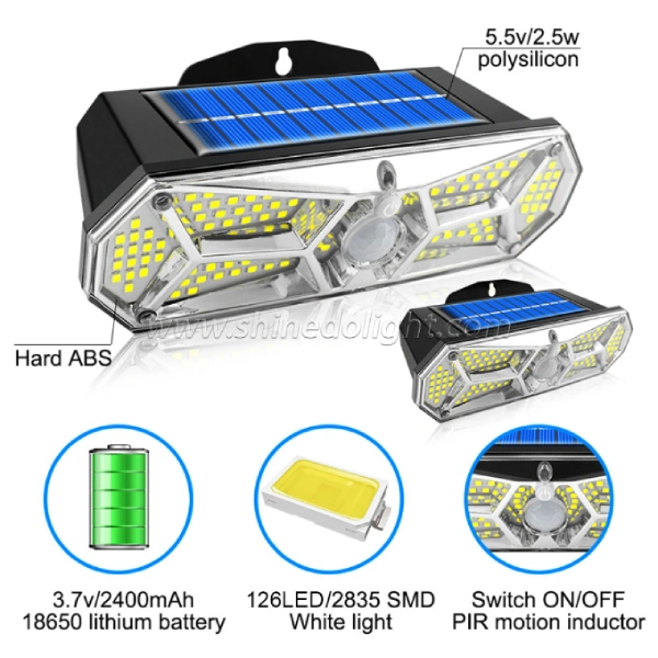applique murale solaire 126 led smd avec capteur détecteur de mouvement