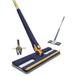 balai microfibres magique rectangulaire pliable essorage automatique avec tête pivotante 360°, manche inox