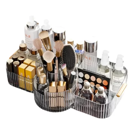 boite de rangement pour cosmétiques organisateur de maquillage de grande capacité rotatif 360° en acrylique transparent, 5 compartiments