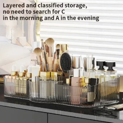 boite de rangement pour cosmétiques organisateur de maquillage de grande capacité rotatif 360° en acrylique transparent, 5 compartiments