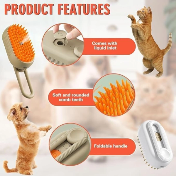 brosse de massage électrique rechargeable à pulvérisateur vapeur pour animaux de compagnie pets chats chiens