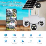 caméra de surveillance extérieure solaire 4g triple objectif ultra hd 15mp v380 pro zoom x10, détection de mouvement ai, vision nocturne couleur