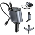 chargeur adaptateur de voiture multifonction 4en1 ultra rapide 120w afficheur LED avec câbles rétractables