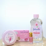 coffret de soins peau hygiène rose bébé maman johnson's baby frederm, Johnson's 24h Moisture Soft Cream, Johnson's Baby Oil, Savon Frederm à l'Eau de Rose, Musc Tahara à la Grenade