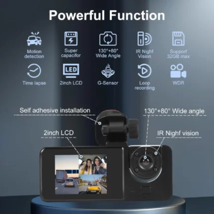 dashcam caméra de voiture tableau de bord dual lens full hd 1080p 3 canaux