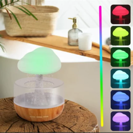 diffuseur d'huiles essentielles humidificateur nuage champignon de pluie veilleuse 7 couleurs led
