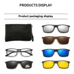 lunettes 6en1 polarisés magnétiques rectangulaires 2249a, 5 verres clip on solaire, vision, nocturne, conduite