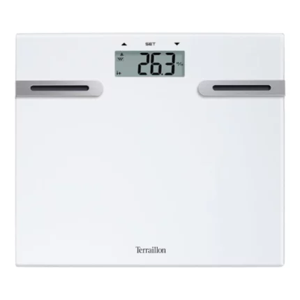 pèse-personne impédancemètre tracker terraillon plateau verre, analyse composition corporelle, capacité 150 kg