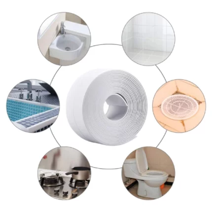 ruban joint de calfeutrage auto-adhésif étanche boss tape blanc pour scellage mural, douche, toilette, cuisine, salle de bain