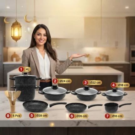 batterie de cuisine 17 pièces granite noir cookart