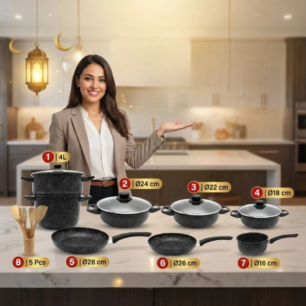 batterie de cuisine 17 pièces granite noir cookart