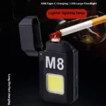 briquet électrique rechargeable multifonctionnel arc m8 dh6002 noir en aluminium avec torche lampe cob