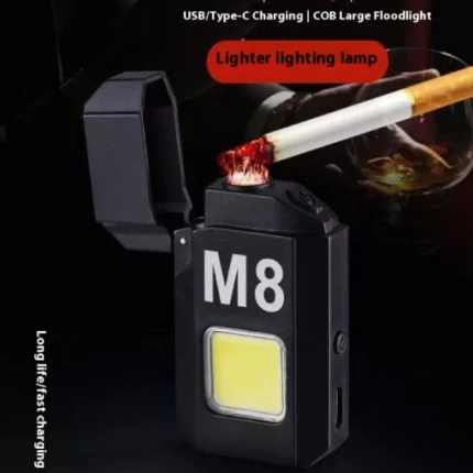 briquet électrique rechargeable multifonctionnel arc m8 dh6002 noir en aluminium avec torche lampe cob