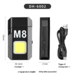 briquet électrique rechargeable multifonctionnel arc m8 dh6002 noir en aluminium avec torche lampe cob