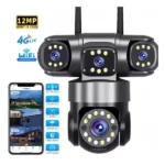 caméra de surveillance 4g ptz 360° 12mp ultra hd 3 objectifs zoom x16 v380 pro, détection analyse ai