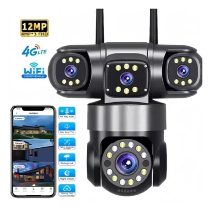 caméra de surveillance 4g ptz 360° 12mp ultra hd 3 objectifs zoom x16 v380 pro, détection analyse ai