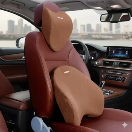pack 2 coussin cervical lombaire de siège ergonomique de confort voiture dreamrelax marron