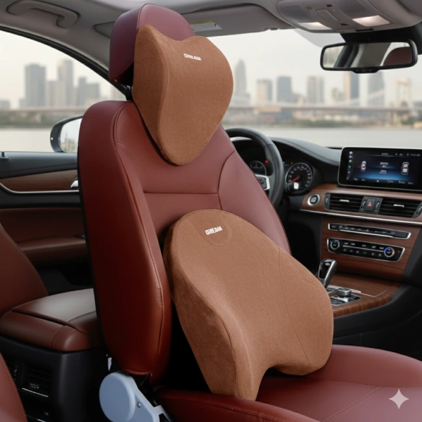 pack 2 coussin cervical lombaire de siège ergonomique de confort voiture dreamrelax marron