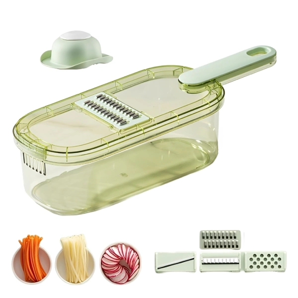 mandoline coupe-légumes 4en1 lames inox avec bac récipient