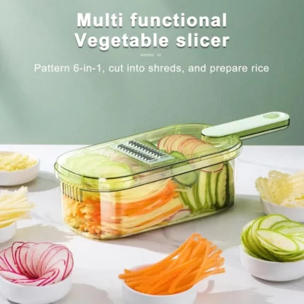 mandoline coupe-légumes 6en1 lames inox avec bac récipient