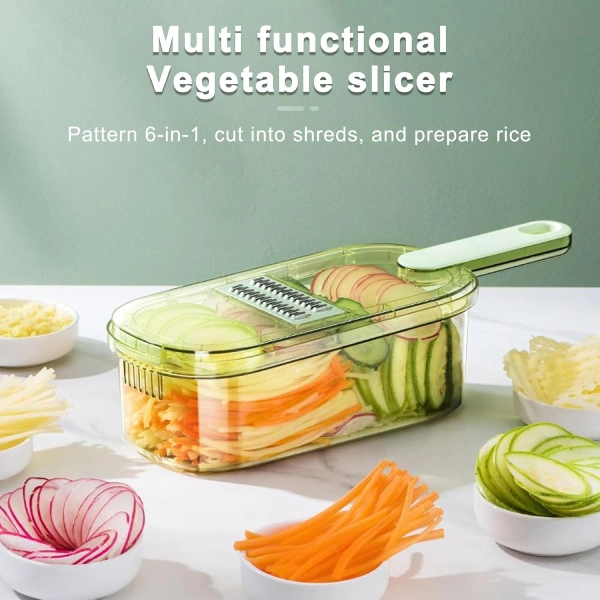 mandoline coupe-légumes 6en1 lames inox avec bac récipient