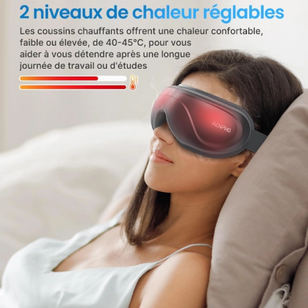 masseur masque lunettes oculaire de sommeil relaxant vibrant chauffant à vapeur intelligent renpho eyeris 1 noir