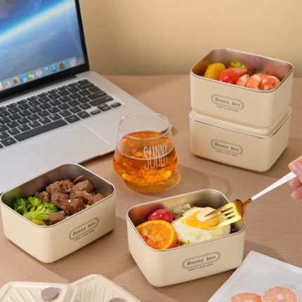 pack 4 boîtes lunch box inox 600ml avec sac isotherme rectangulaire