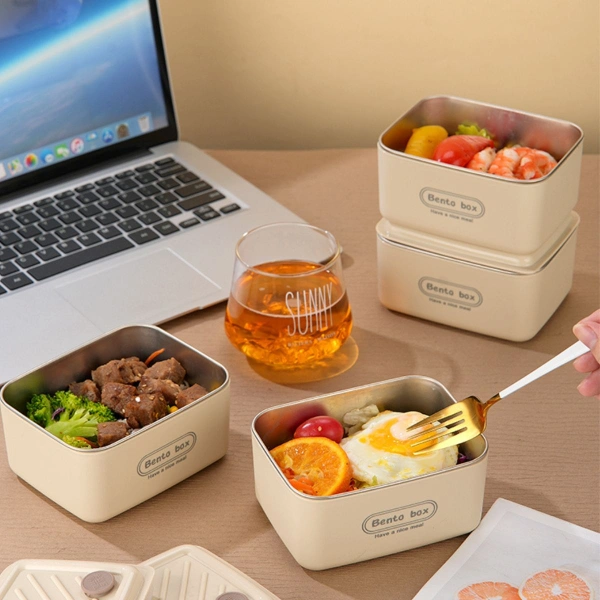 pack 4 boîtes lunch box inox 600ml avec sac isotherme rectangulaire