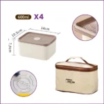 pack 4 boîtes lunch box inox 600ml avec sac isotherme rectangulaire