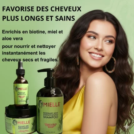 Pack complet soins cheveux Mielle Organics GiftSet Biotine Romarin Menthe Shampoing Masque Huile pour croissance capillaire