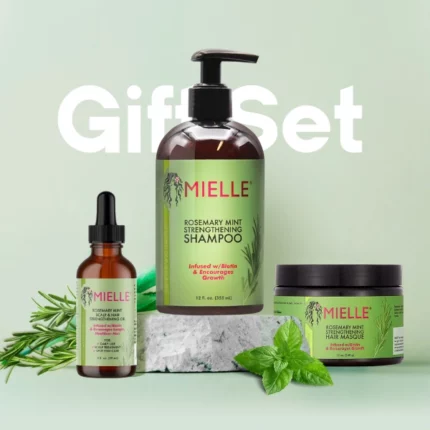Pack complet soins cheveux Mielle Organics GiftSet Biotine Romarin Menthe Shampoing Masque Huile pour croissance capillaire