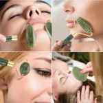 pack pierre jade roller guasha vert 3en1 pour massage visage et cou