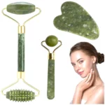 pack pierre jade roller guasha vert 3en1 pour massage visage et cou
