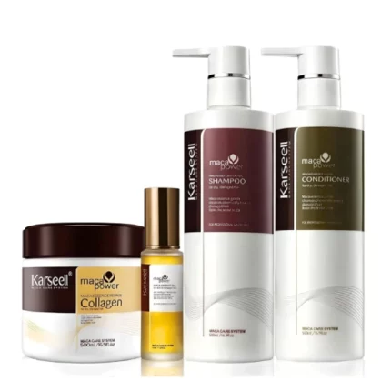 pack de soins capillaire réparation cheveux karseell, shampooing, après-shampooing, masque collagène, huile d'argan & maca