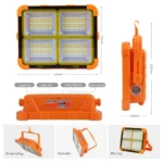 projecteur lampe de travail led solaire rechargeable usb 150w 288 led 10000 lumens étanche ip66