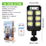 projecteur lampe solaire extérieur sh-804b cob 42 led détecteur de mouvement avec télécommande