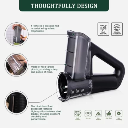 râpe trancheuse de légumes électrique sans fil rechargeable 4en1 hansgo noir