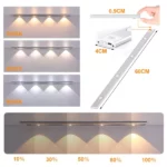réglette lampe led sans fil rechargeable économique 4 ampoules en aluminium à détecteur de mouvement éclairage sous meuble 60cm