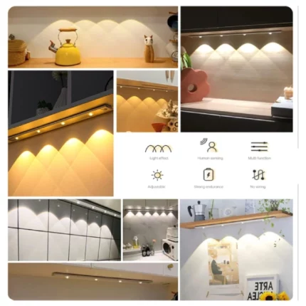 réglette lampe led sans fil rechargeable économique 4 ampoules en aluminium à détecteur de mouvement éclairage sous meuble 60cm