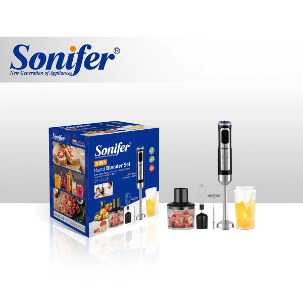 set mixeur plongeant sonifer sf-8138 professionnel 5en1 inox 400w