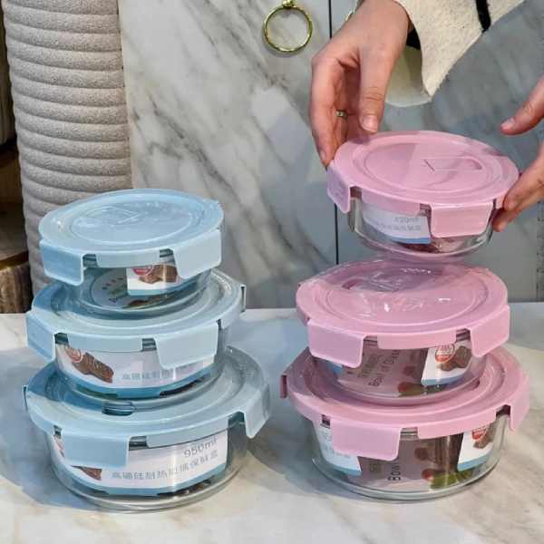 set de 3 boîtes de conservation alimentaires frigoverre en verre borosilicate avec couvercles hermétiques 420ml 660ml 950ml