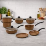 batterie de cuisine 12 pièces granite marron cookart