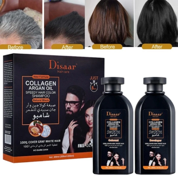 disaar collagen argan oil speedy shampooing colorant noir naturel 400ml pack de 2x200ml