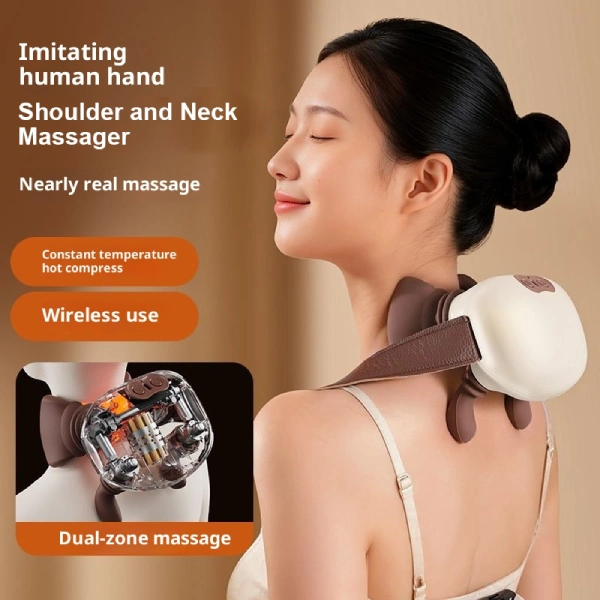 masseur électrique sans fil chauffant shiatsu 3d pour cou et épaules, masseur de traction cervicale multifonctionnel