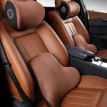 pack ensemble housse coussin de soutien lombaire et cervical à mémoire de forme confort pour siège de voiture marron