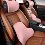 pack ensemble housse coussin de soutien lombaire et cervical à mémoire de forme confort pour siège de voiture rose