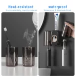 porte-brosse à dents distributeur de dentifrice automatique mural 3en1 noir