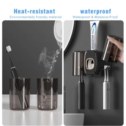 porte-brosse à dents distributeur de dentifrice automatique mural 3en1 noir